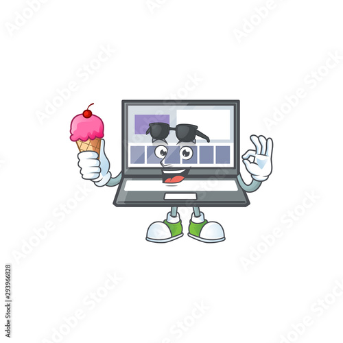 With ice cream technology laptop with character mascot shape