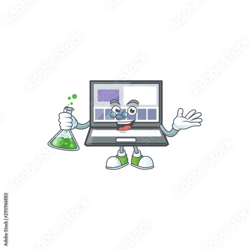 Professor technology laptop with character mascot shape