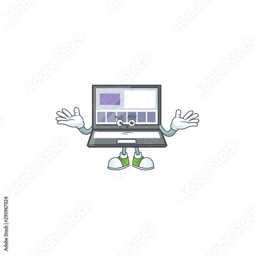 Grinning technology laptop with character mascot shape