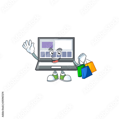 Shopping technology laptop with character mascot shape