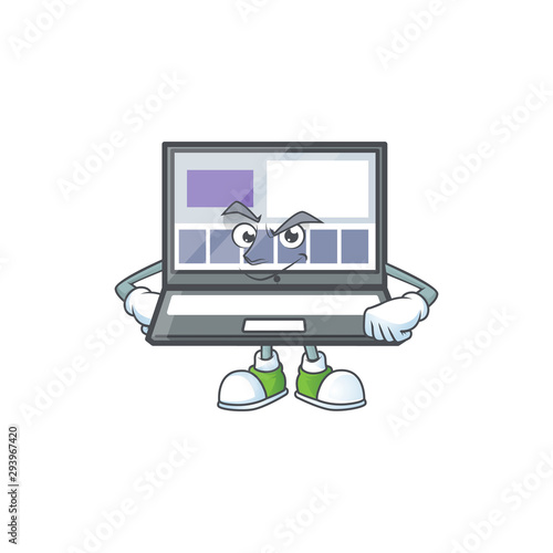 Smirking technology laptop with character mascot shape