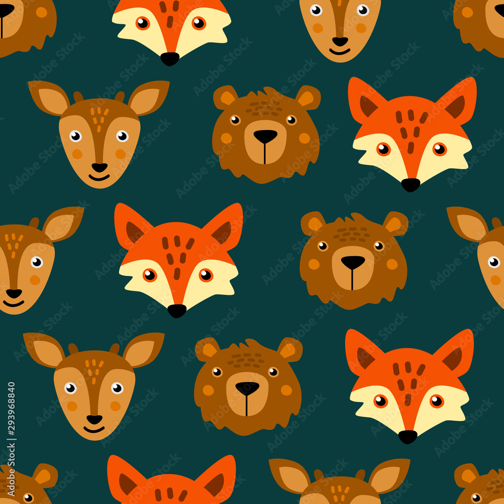 Seamless vector pattern with fox, bear and deer Seamless vector pattern with fox, bear and deer