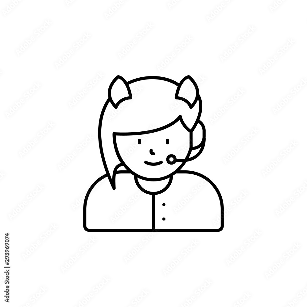 call center, avatar, girl line icon on white background