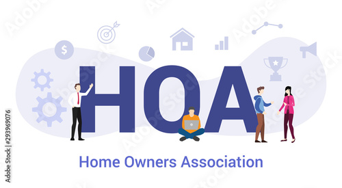 hoa home owners association concept with big word or text and team people with modern flat style - vector photo