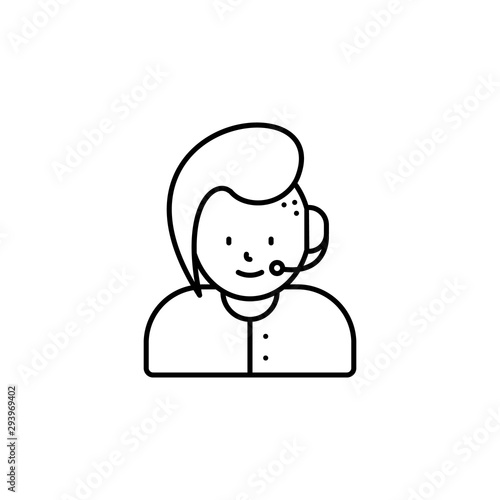 call center, avatar, girl line icon on white background