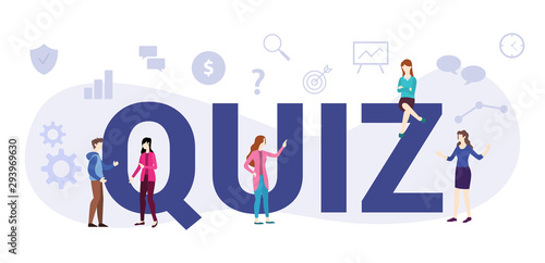quiz business concept with big word or text and team people with modern flat style - vector