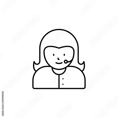 call center, avatar, girl line icon on white background