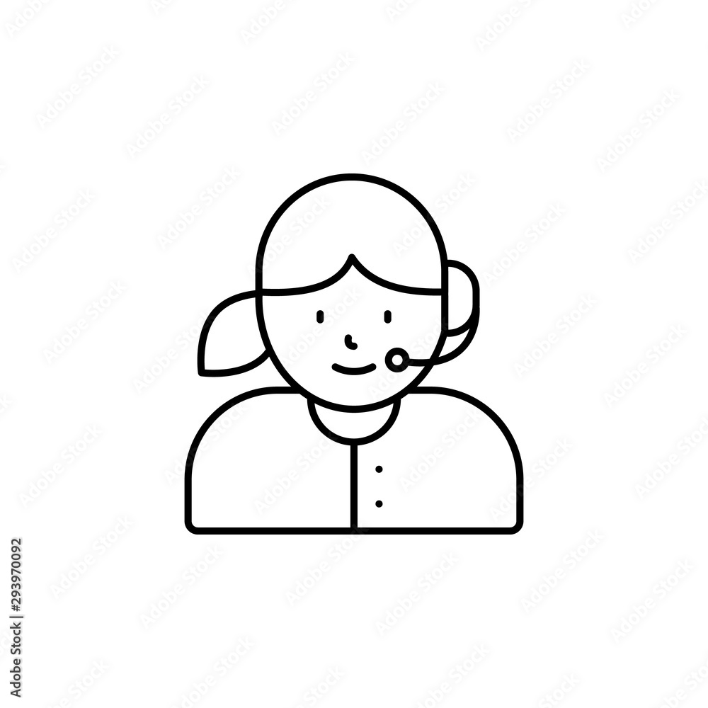 call center, avatar, girl line icon on white background