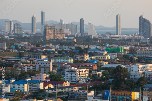 view of Pattaya city in the evening at sunset