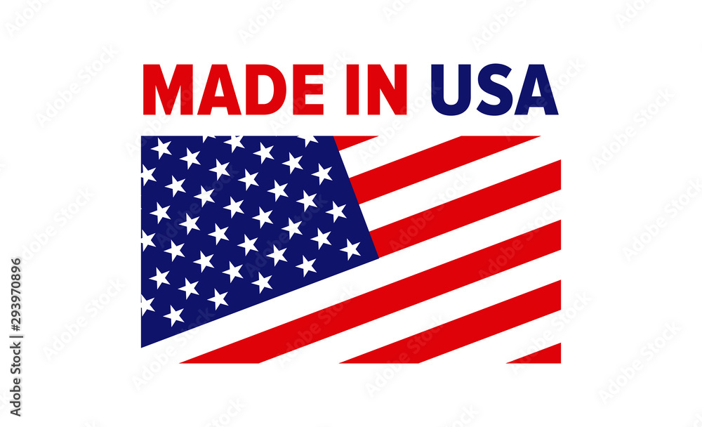 Made in USA logo or label. US icon with American flag. for packaging products