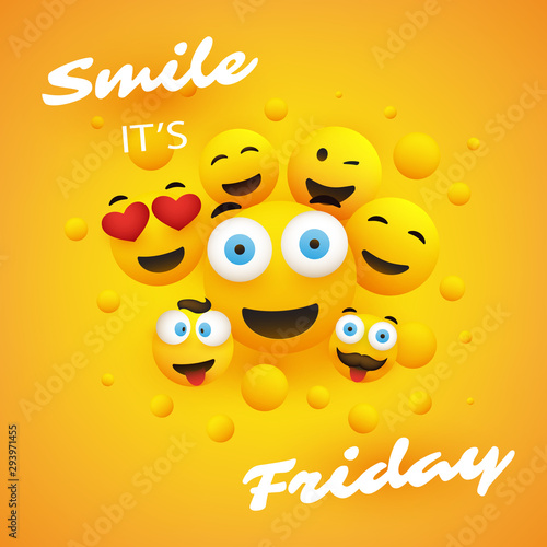 Smile! It's Friday - Banner Design with a Group of Various Kinds of Emoji