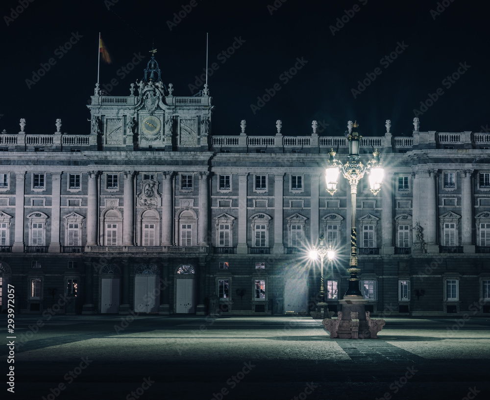 Fototapeta premium Night view of Royal Palace at Madrid, Spain, official residence of the Spanish royal family