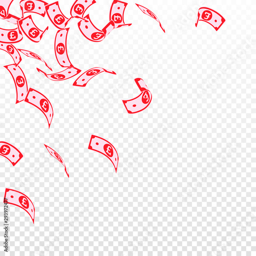 British pound notes falling. Floating GBP bills on