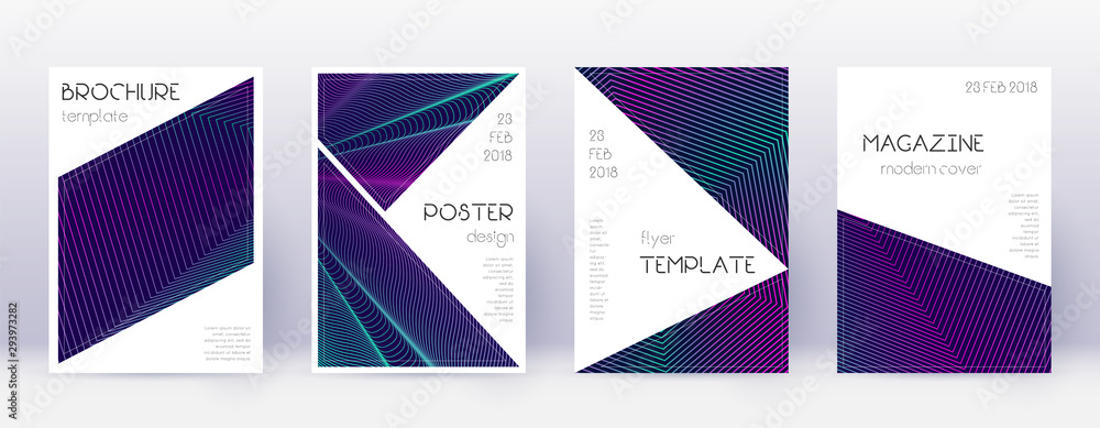 Triangle brochure design template set. Neon abstra Triangle brochure design template set. Neon abstra