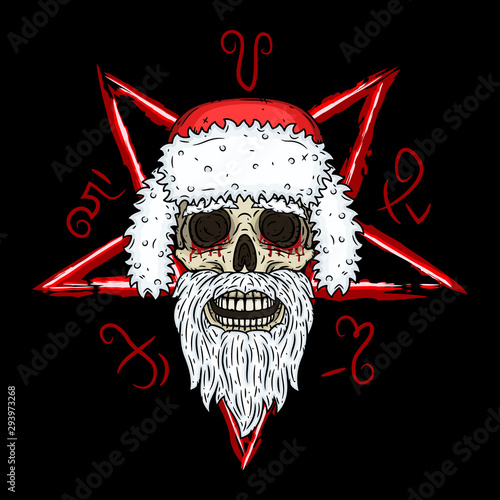 Skull. Santa claus skull. Vector illustration isolated on white background.