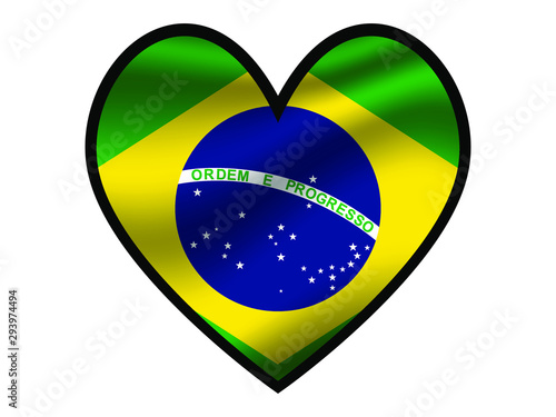 Brazil National flag inside Big heart. Original color and proportion. vector illustration, from world countries of all continent set. Isolated on white background