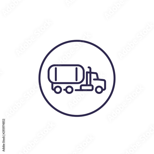 Fuel tanker truck icon, line vector