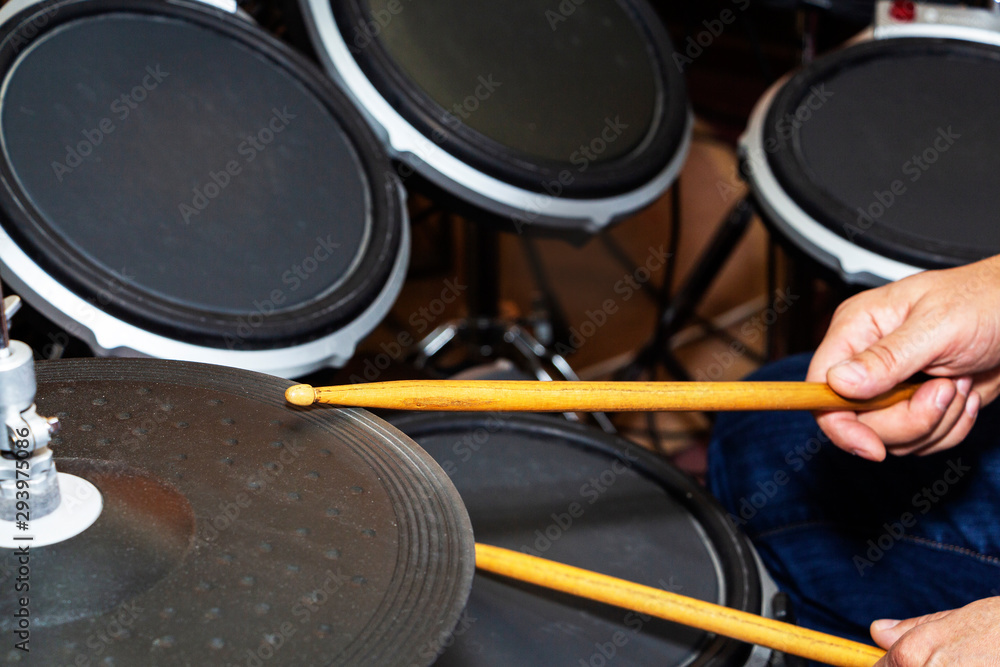 Obraz premium Musical instruments, hobby and music concept - Close up of electronic drum kit.