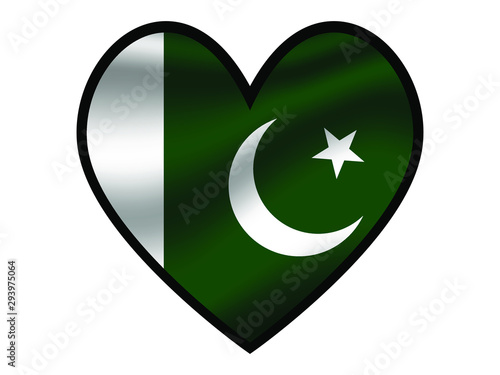 Pakistan National flag inside Big heart. Original color and proportion. vector illustration, from world countries of all continent set. Isolated on white background