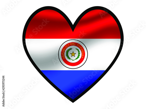Paraguay National flag inside Big heart. Original color and proportion. vector illustration, from world countries of all continent set. Isolated on white background