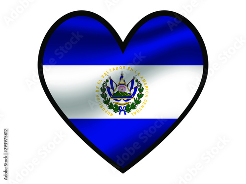 El Salvador  National flag inside Big heart. Original color and proportion. vector illustration, from world countries of all continent set. Isolated on white background