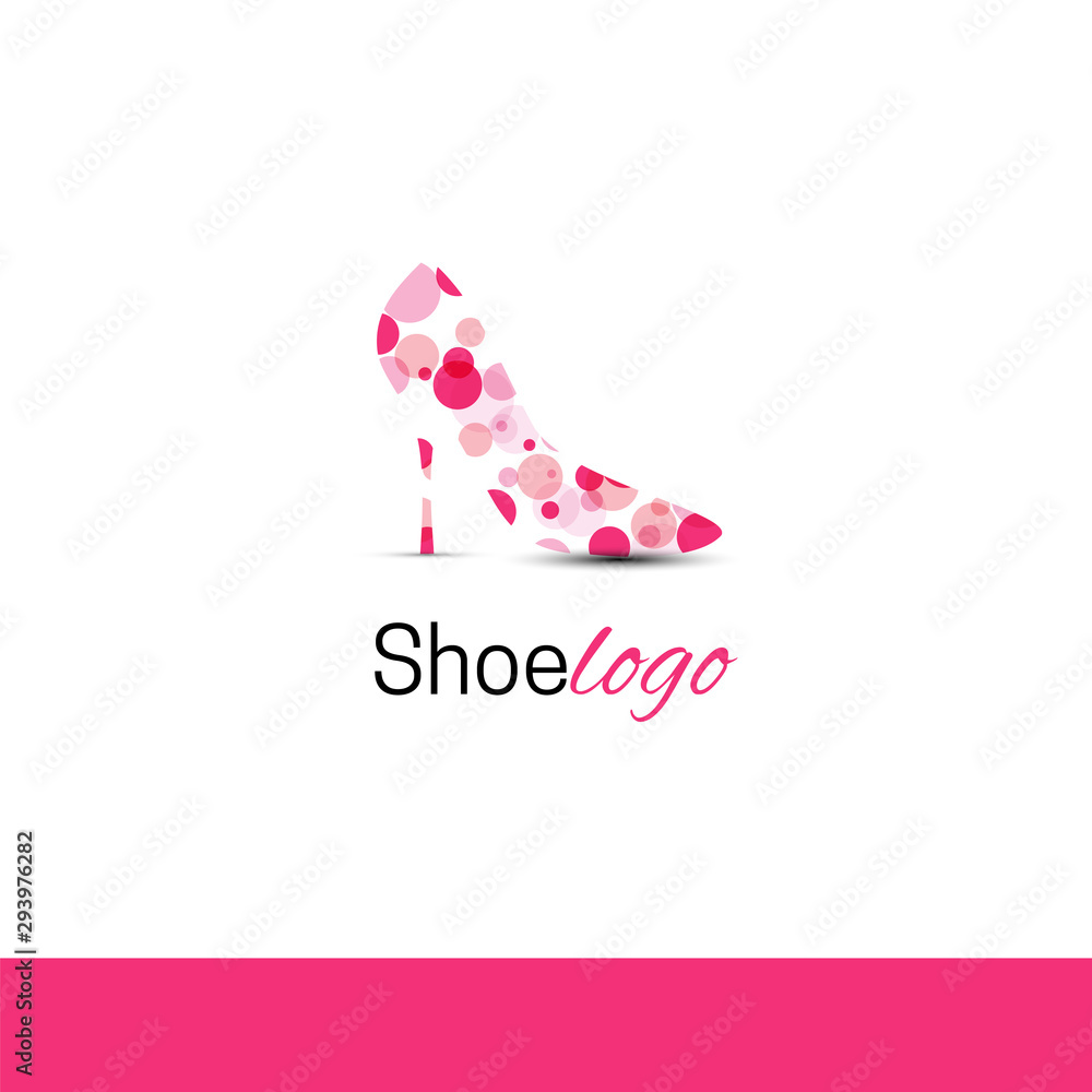 Shoe on a high heel with pink spots. Female shoe. Vector logo design template. Modern design Shoe on a high heel with pink spots. Female shoe. Vector logo design template. Modern design