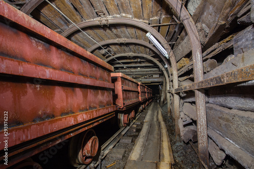 Gold mine ore shaft tunnel with wagon minecart © Mishainik