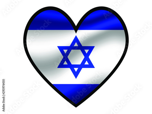Israel National flag inside Big heart. Original color and proportion. vector illustration, from world countries of all continent set. Isolated on white background