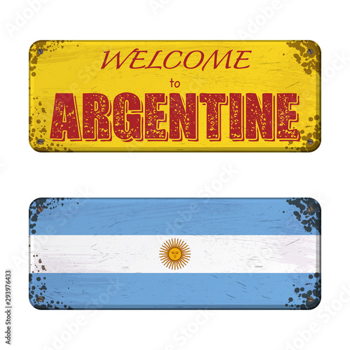 Set of two nameplates with Argentina flag and welcome text