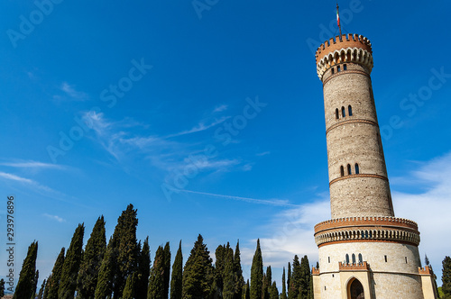 Monumental Tower of St. Martin of the Battle (San Martino della Battaglia) near the Lake Garda in neo-gothic style, 1878. National monument of the Italian Risorgimento. Desenzano del Garda, Brescia, L