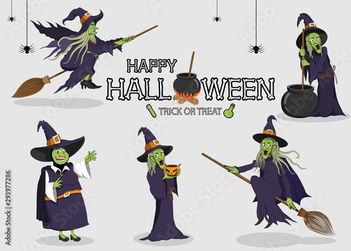 collection set of halloween monster costume Witch