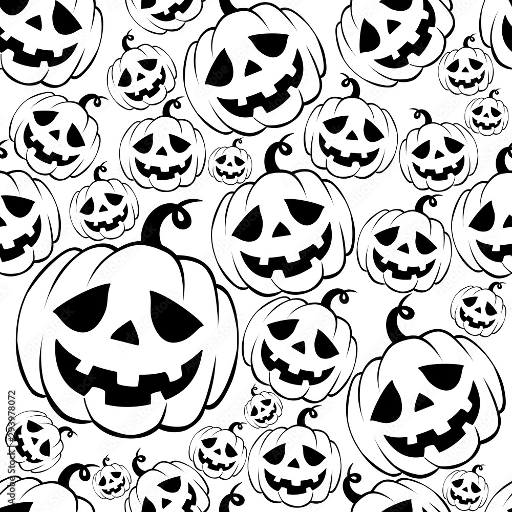 Seamless Halloween Pattern with Pumpkins