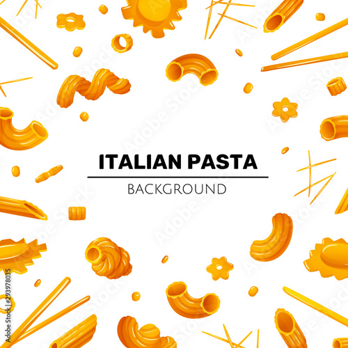 Bright rame with different types of pasta
