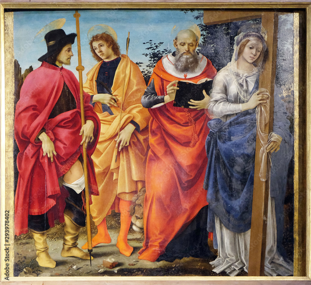 Pala Magrini by Filippino Lippi representing the saints Roch, Sebastian, Jerome and Helena, San Michele in Foro church in Lucca, Tuscany, Italy 