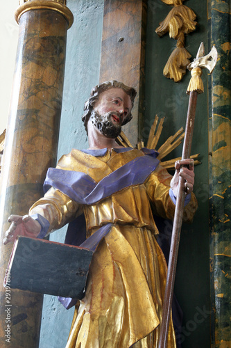 Statue of Saint on the altar of the Saint Roch in the Church of Saint Mary Magdalene in Cazma, Croatia