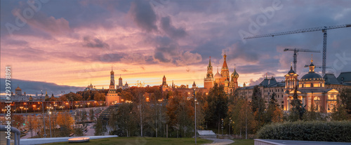 Panorama of the Moscow Kremlin and the Cathedral of Christ the Savior. The view from the Park Zaryadye