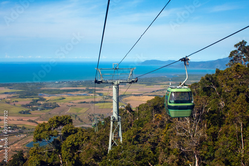 Skyrail carries tourists from the ocean at Cairns to the rainforests of the Atherton Tableland at Kuranda in tropical North Queensland, Australia.