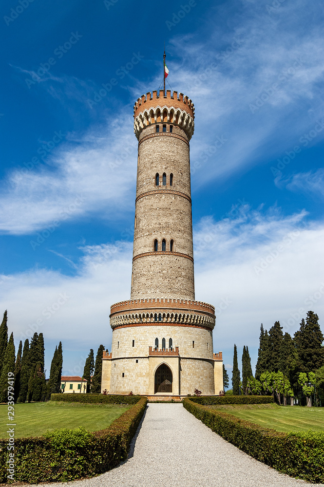 Monumental Tower of St. Martin of the Battle (San Martino della Battaglia) near the Lake Garda in neo-gothic style, 1878. National monument of the Italian Risorgimento. Desenzano del Garda, Brescia, L