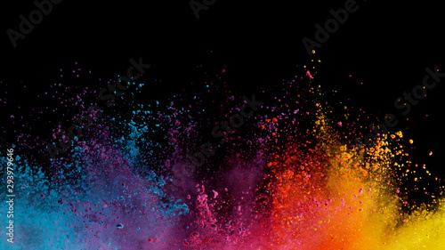 Fotografie, Tablou Explosion of colored powder on black background
