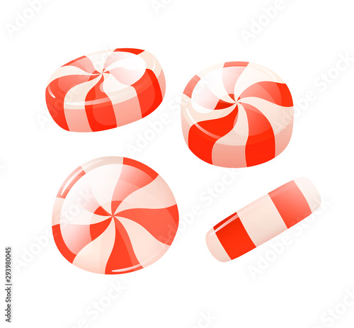 Vector stripped red white peppermint round candies