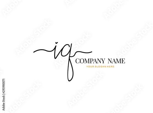 I Q IQ Initial handwriting logo design with circle. Beautyful design handwritten logo for fashion, team, wedding, luxury logo.