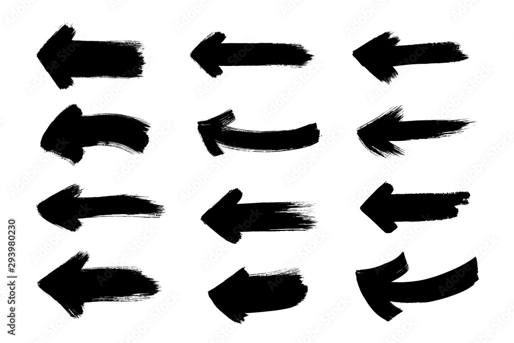 Set of grunge black arrows. Text design element. Hand painted symbol.