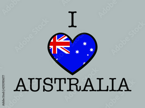 Australia National flag inside Big heart and meaning i LOVE. Original color and proportion. vector illustration,  set. Isolated on gray background