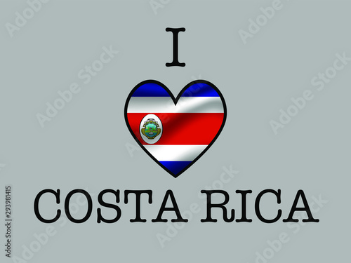 Costa Rica National flag inside Big heart and meaning i LOVE. Original color and proportion. vector illustration   set. Isolated on gray background