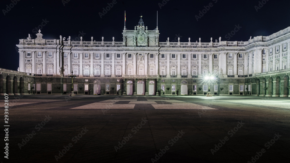 Night view of Royal Palace at Madrid, Spain, official residence of the Spanish royal family