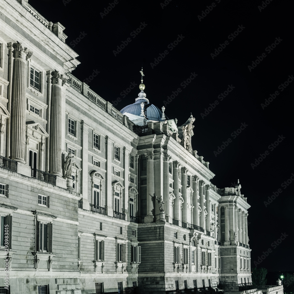 Night view of Royal Palace at Madrid, Spain, official residence of the Spanish royal family