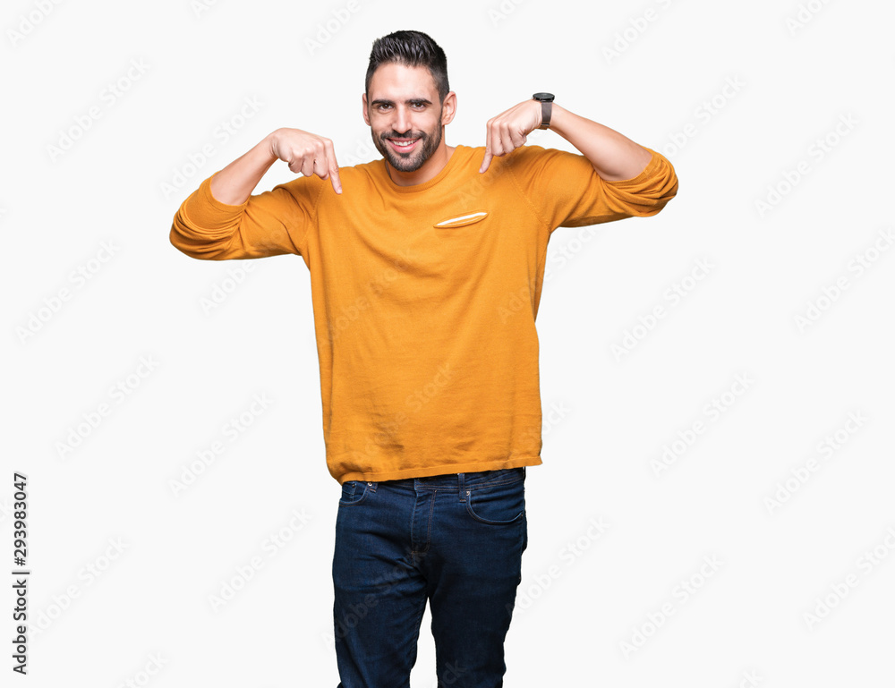 Young handsome man over isolated background looking confident with smile on face, pointing oneself with fingers proud and happy. Young handsome man over isolated background looking confident with smile on face, pointing oneself with fingers proud and happy.
