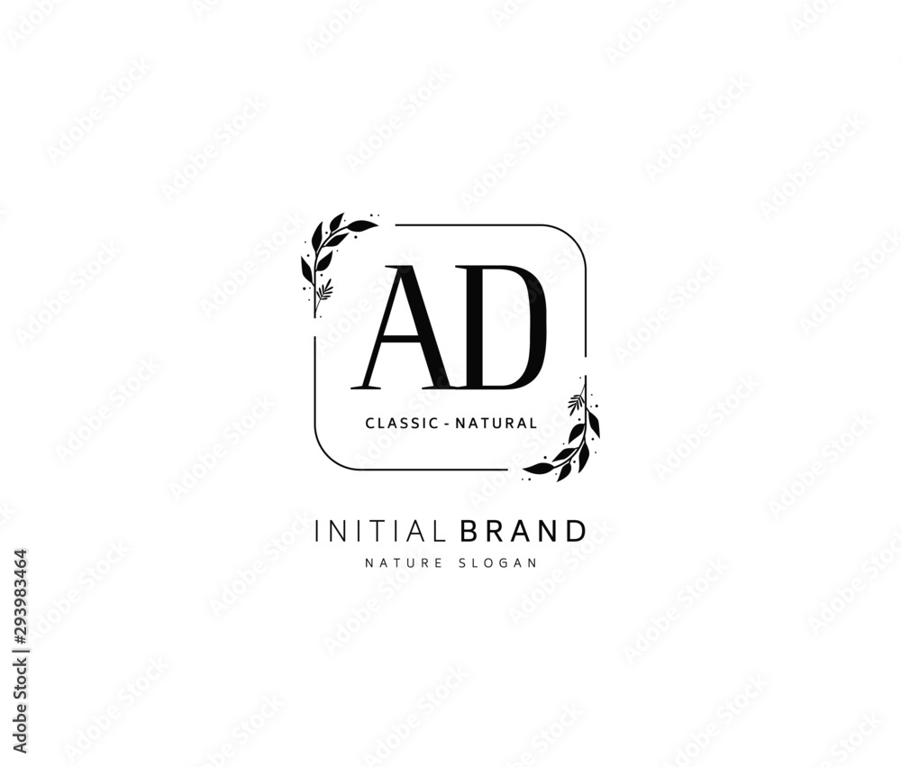 A D AD Beauty vector initial logo, handwriting logo of initial signature, wedding, fashion, jewerly, boutique, floral and botanical with creative template for any company or business.