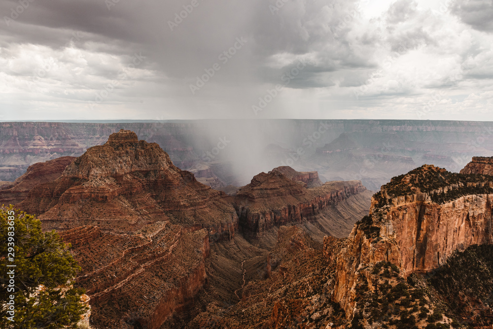 View of the North Rim Grand Canyon under the rain, Arizona