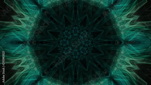 Abstract symmetric kaleidoscopic pattern evolves then fades to black